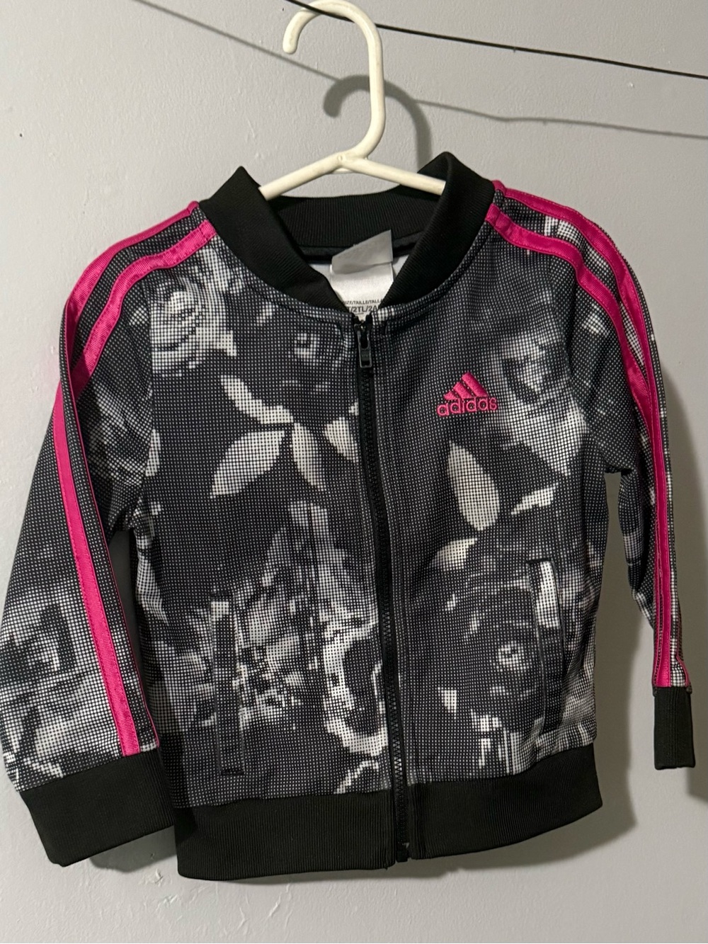 ADIDAS Black Floral Kids Track Jacket with Pink Accents